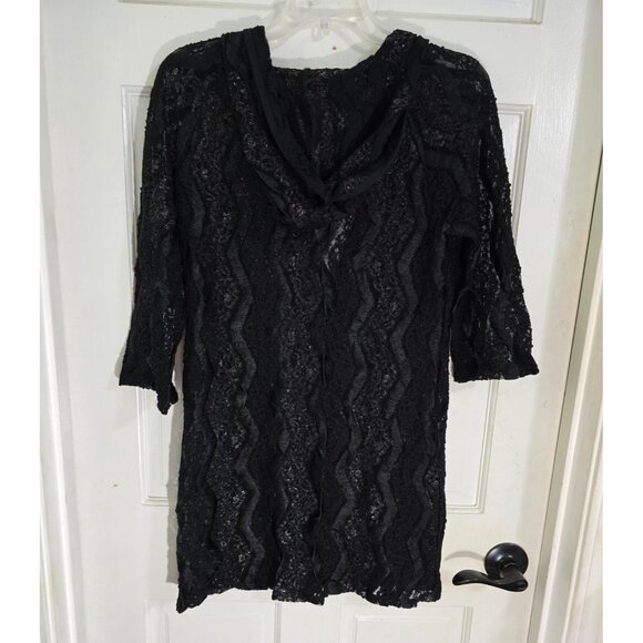 Dream Beach Womens Black Floral Lace‎ Swimsuit Cover Up Short Sleeve Hooded Sz M - Picture 2 of 11